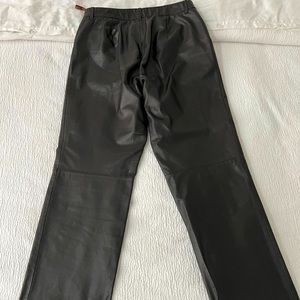 NINE WEST Women's Smooth 100% Leather Pants, Size 4 Espresso/Dark Brown